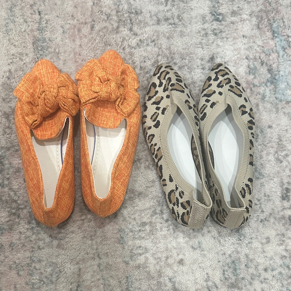 Stylish Orange and Leopard Print Women's Flats